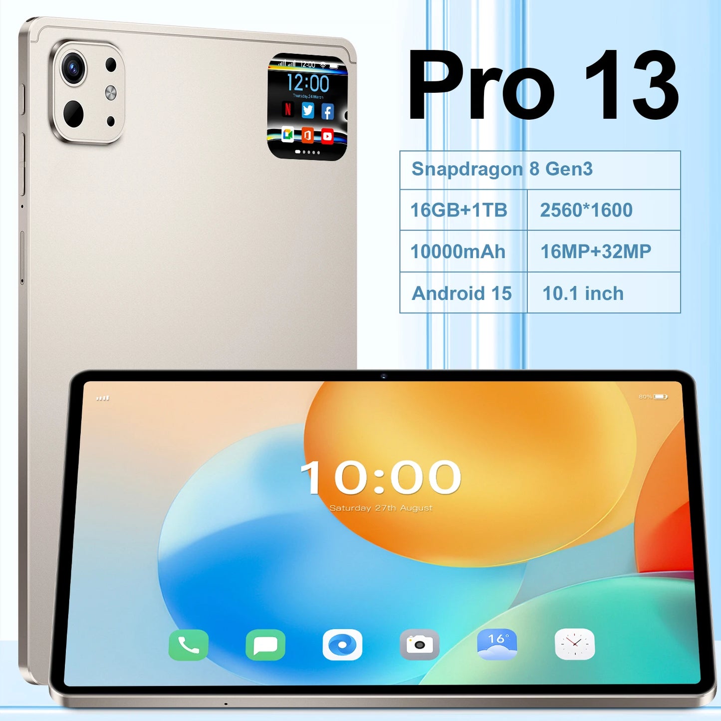 Pro 13 5G Tablet – 16GB+1TB, 16MP+32MP Cameras, Android 15, Dual SIM