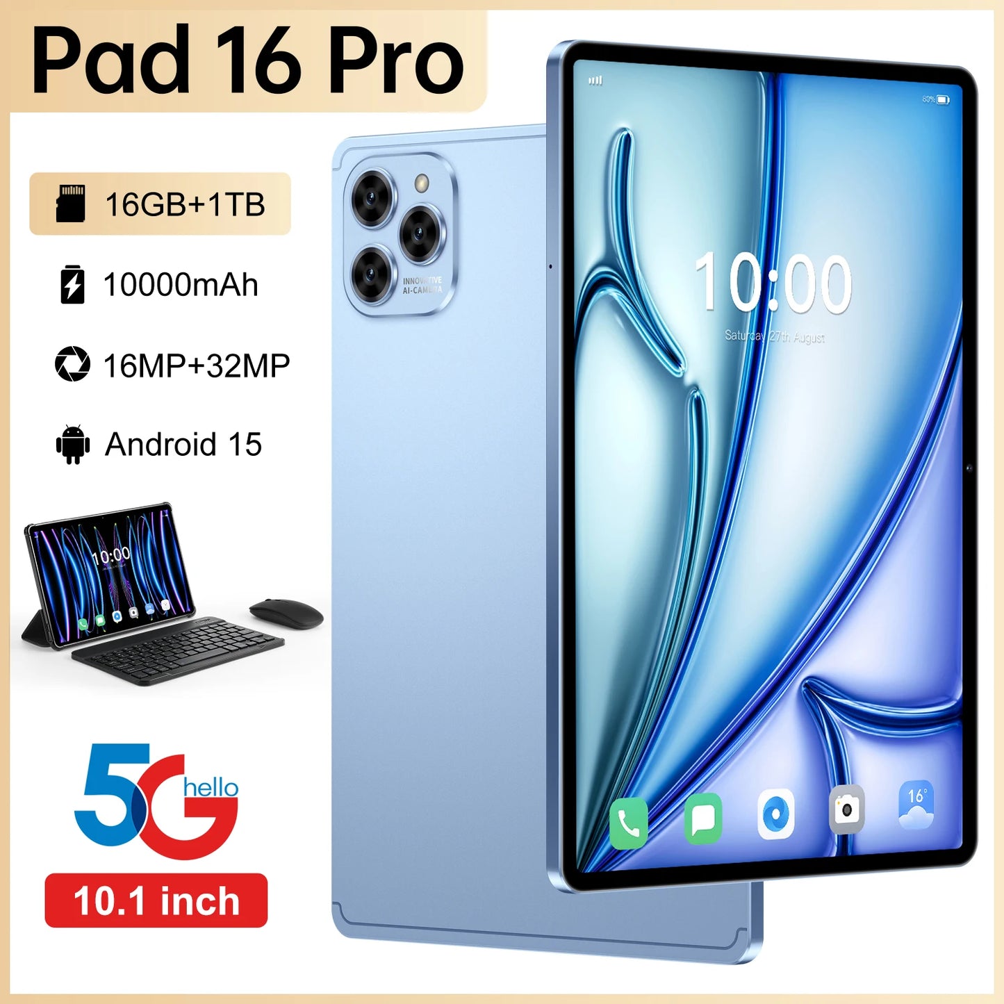 Update Pad 16 Pro Tablet – 32MP Cameras, 10-Core Android, 16GB+1TB
