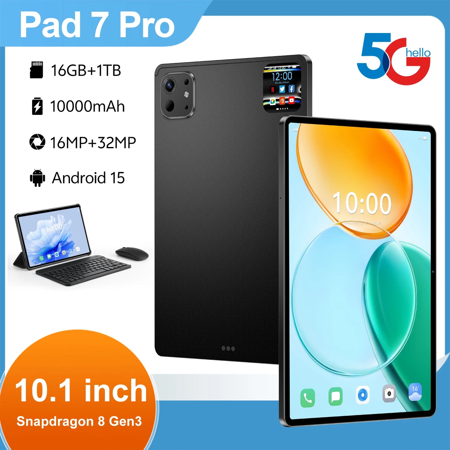 Pro 13 Tablet – 10.1'', 16GB+1TB, 5G WiFi, Fingerprint Unlock, 10000mAh