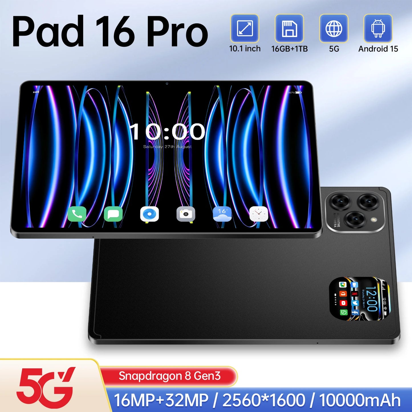 Update Pad 16 Pro Tablet – 32MP Cameras, 10-Core Android, 16GB+1TB
