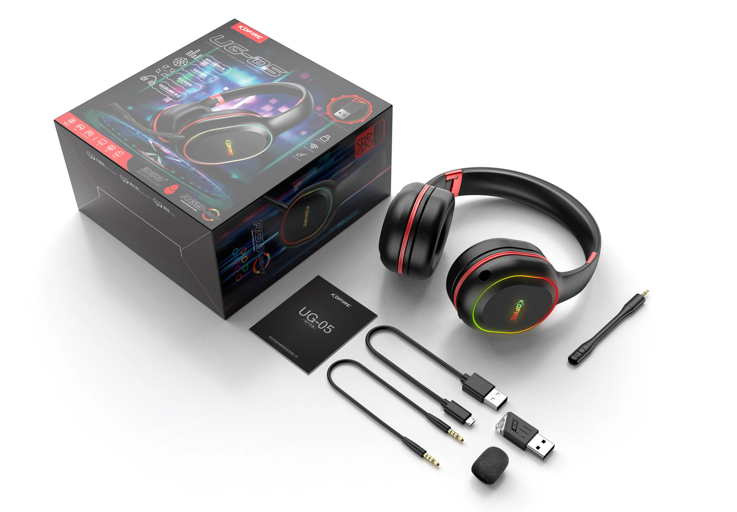 Kofire UG-05 Gaming Headset – Wireless, RGB, Vibration, Dual Mode