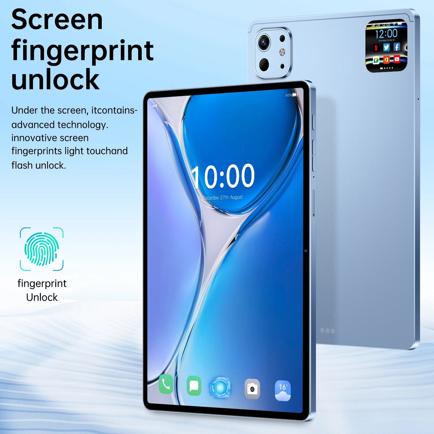 Pro 13 Tablet – 10.1'', 16GB+1TB, 5G WiFi, Fingerprint Unlock, 10000mAh