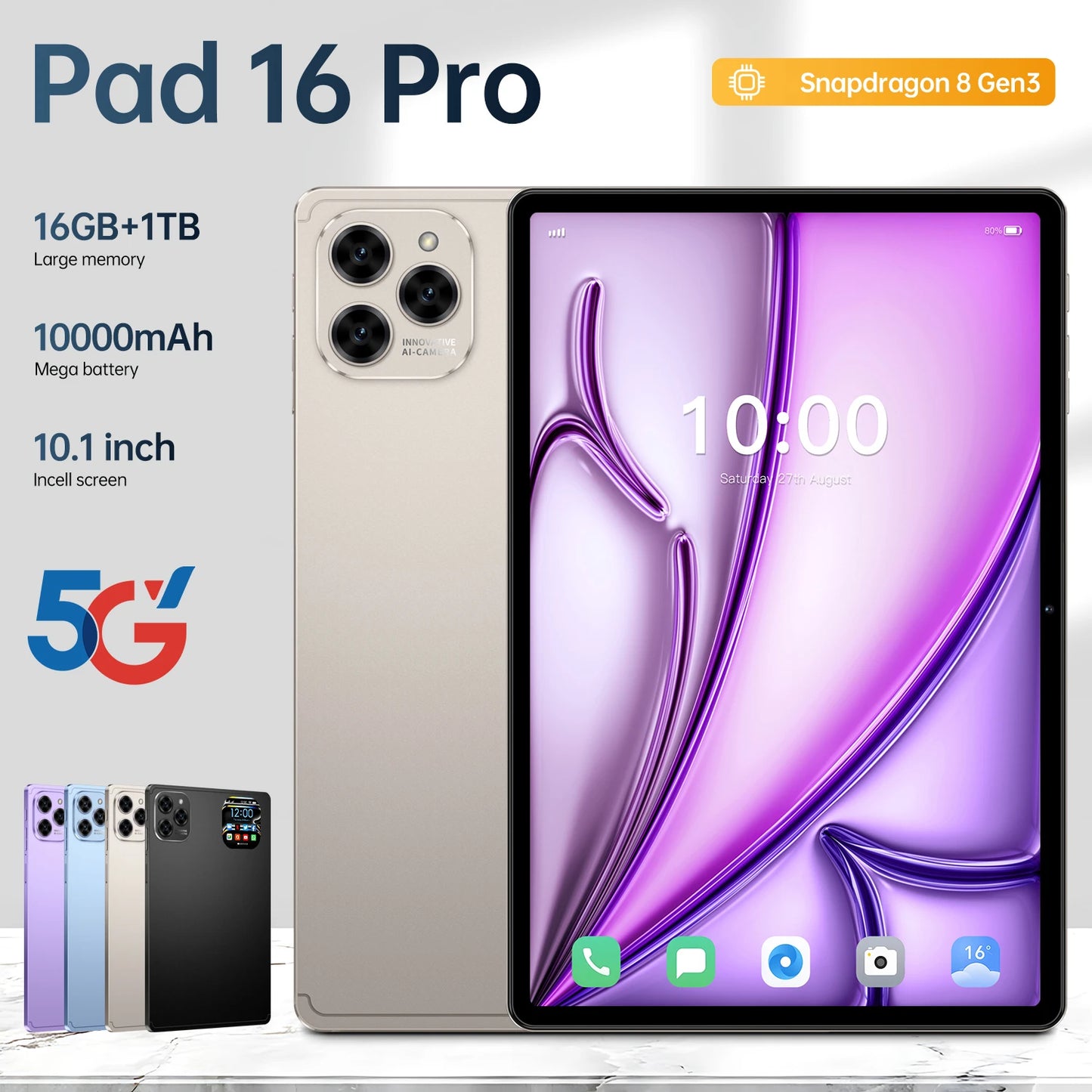 Update Pad 16 Pro Tablet – 32MP Cameras, 10-Core Android, 16GB+1TB