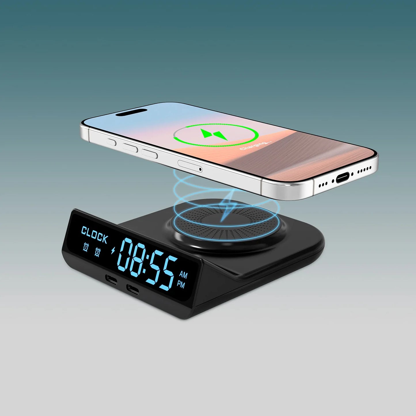 15W Fast Magnetic Wireless Charger – Dual PD, LED Clock & Alarm