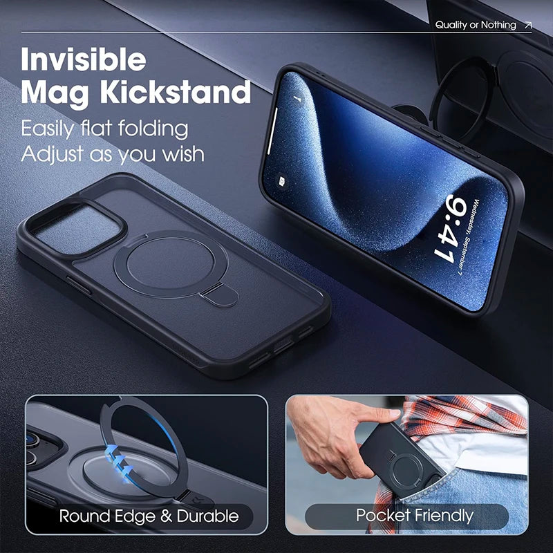 Magnetic Phone Case with Ring Stand – iPhone 11–15 Pro/Max