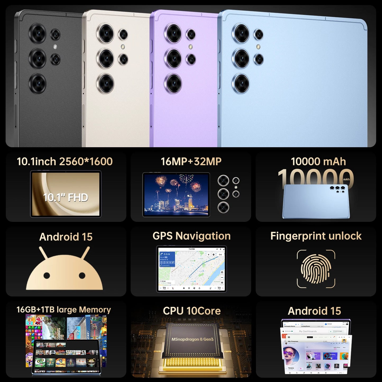 10.1'' Android 15 Business & Gaming Tablet – 5G, 1TB, Dual Core MTK