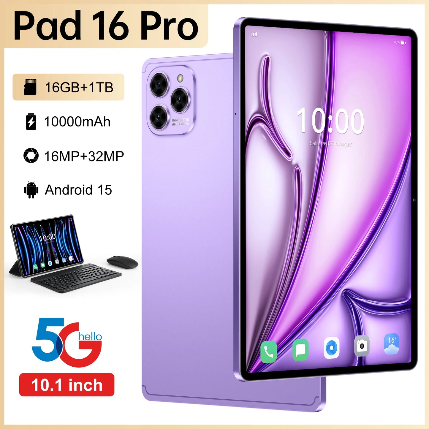 Update Pad 16 Pro Tablet – 32MP Cameras, 10-Core Android, 16GB+1TB