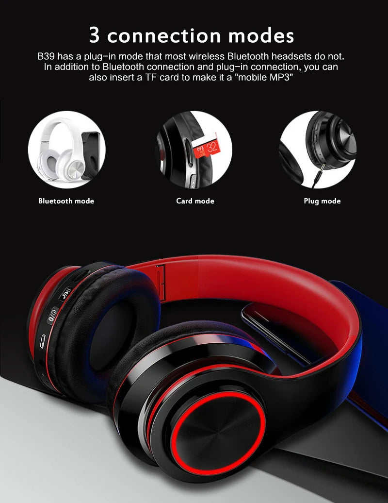 Gamer Bluetooth Headphones – Surround Sound, Wireless, RGB, USB & Mic