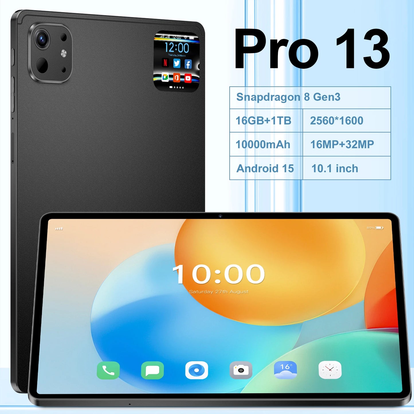 Pro 13 5G Tablet – 16GB+1TB, 16MP+32MP Cameras, Android 15, Dual SIM