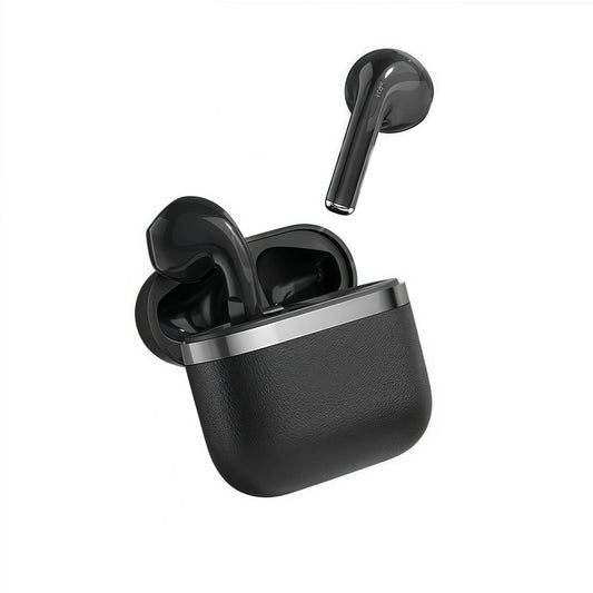 Professional TWS Wireless Earbuds – Noise-Canceling, LED, Leather