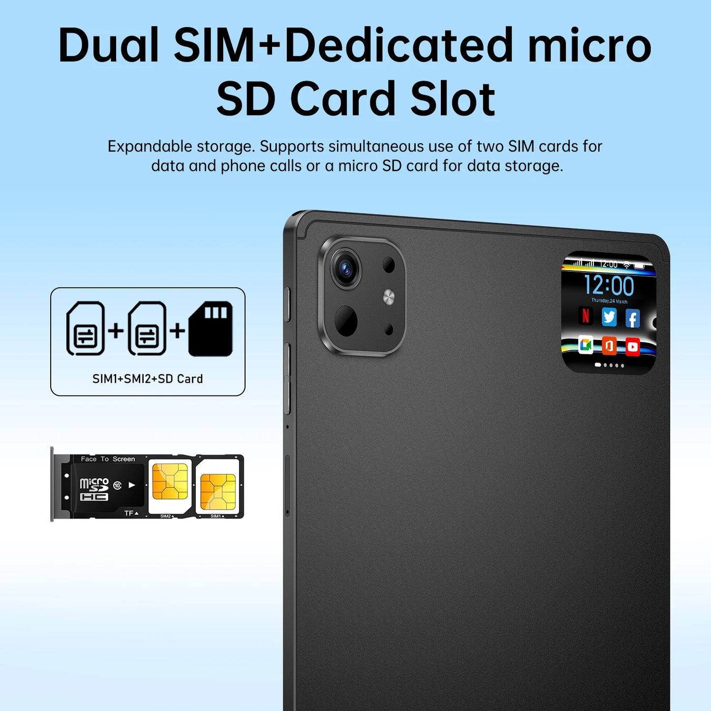Pro 13 Tablet – 10.1'', 16GB+1TB, 5G WiFi, Fingerprint Unlock, 10000mAh