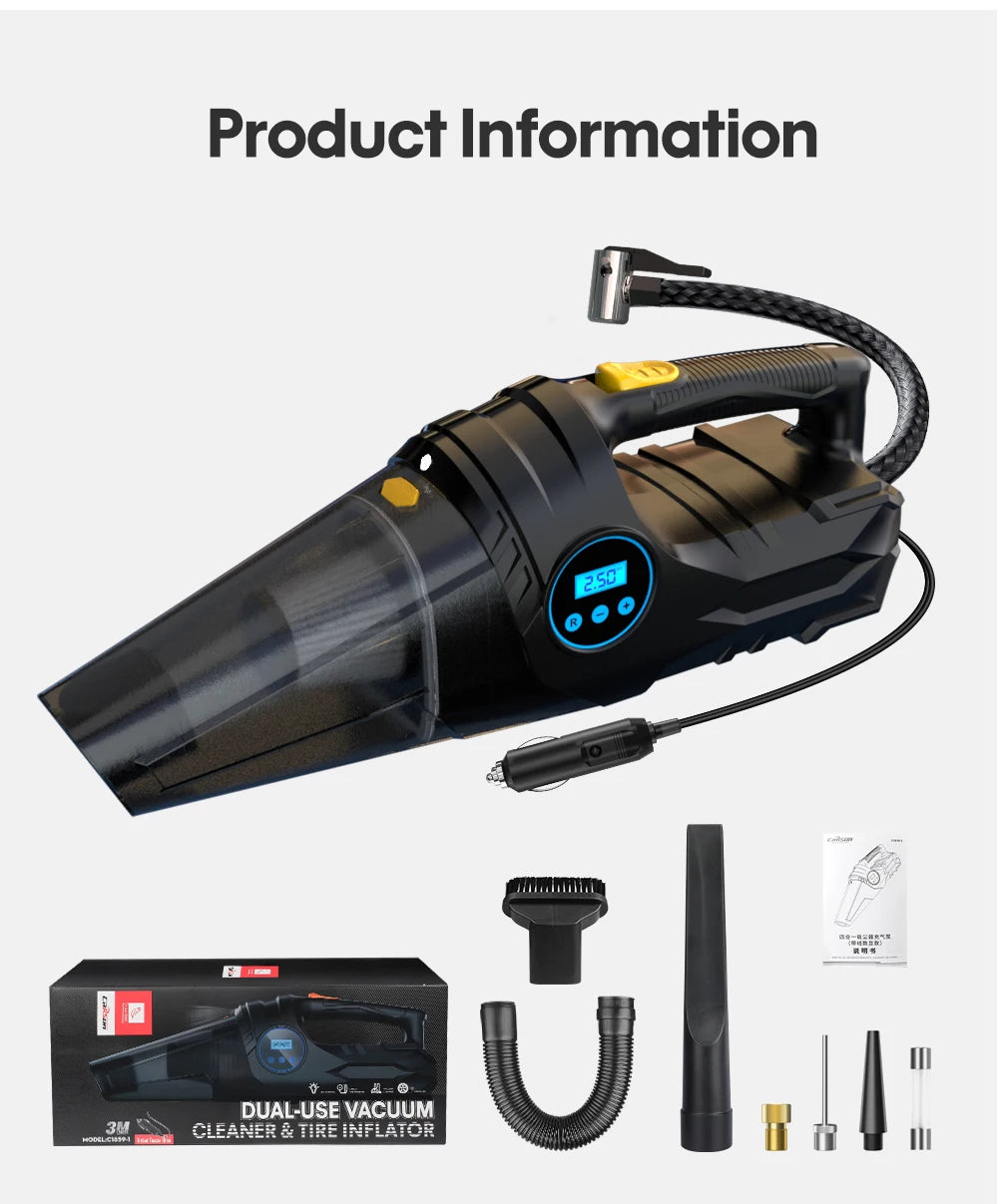 Car Tire Inflator & Vacuum Cleaner – Dual-Use 12V Portable Air Pump