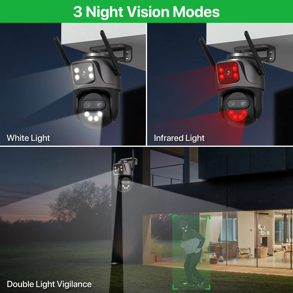 6K 9MP Outdoor WiFi Camera – Triple Lens, Dual Screen, PTZ Auto Tracking