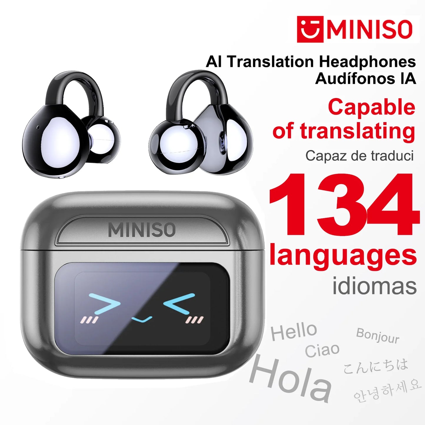 MINISO MS201 Bluetooth EarClip Headphones – AI Translator, 60H Playtime