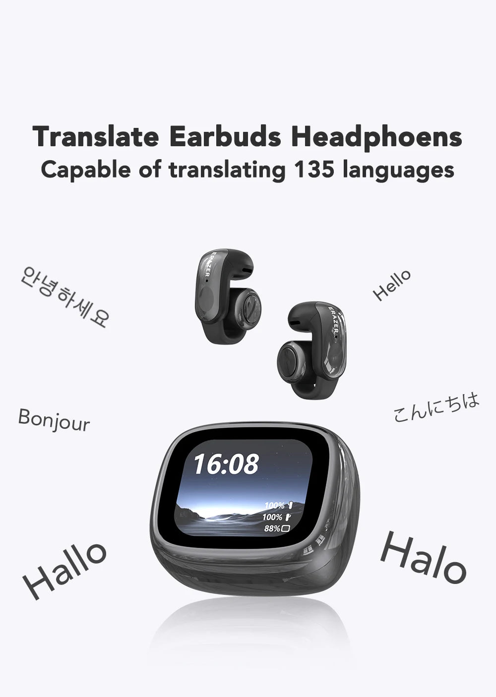 ERAZER XF28 Bluetooth 6.0 Open-Ear Translator Earbuds – Wireless for Travel & Office