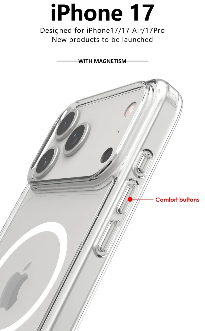 Shockproof Clear Magnetic iPhone Case – MagSafe & Wireless Charging (iPhone 17 Air/Pro Max)