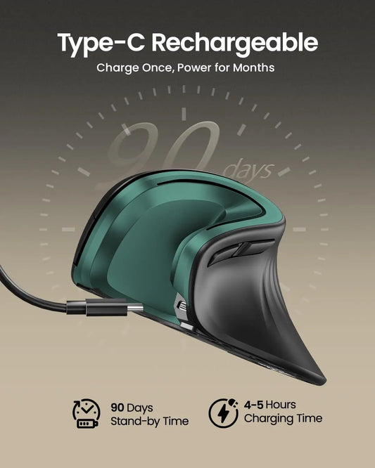 ProtoArc EM11 Vertical Mouse – Ergonomic, Rechargeable, BT & 2.4GHz