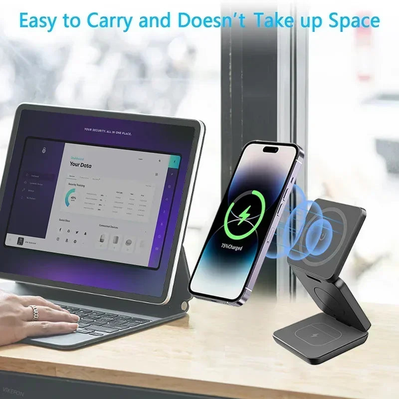 3-in-1 Foldable Magnetic Wireless Charger – iPhone, iWatch & AirPods