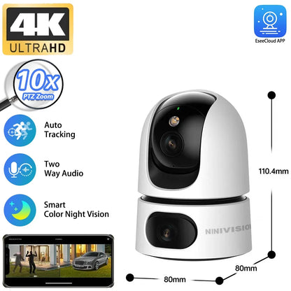 Dual Lens 4K 8MP WiFi PTZ Camera – 10X Zoom, Auto Tracking, Indoor Security