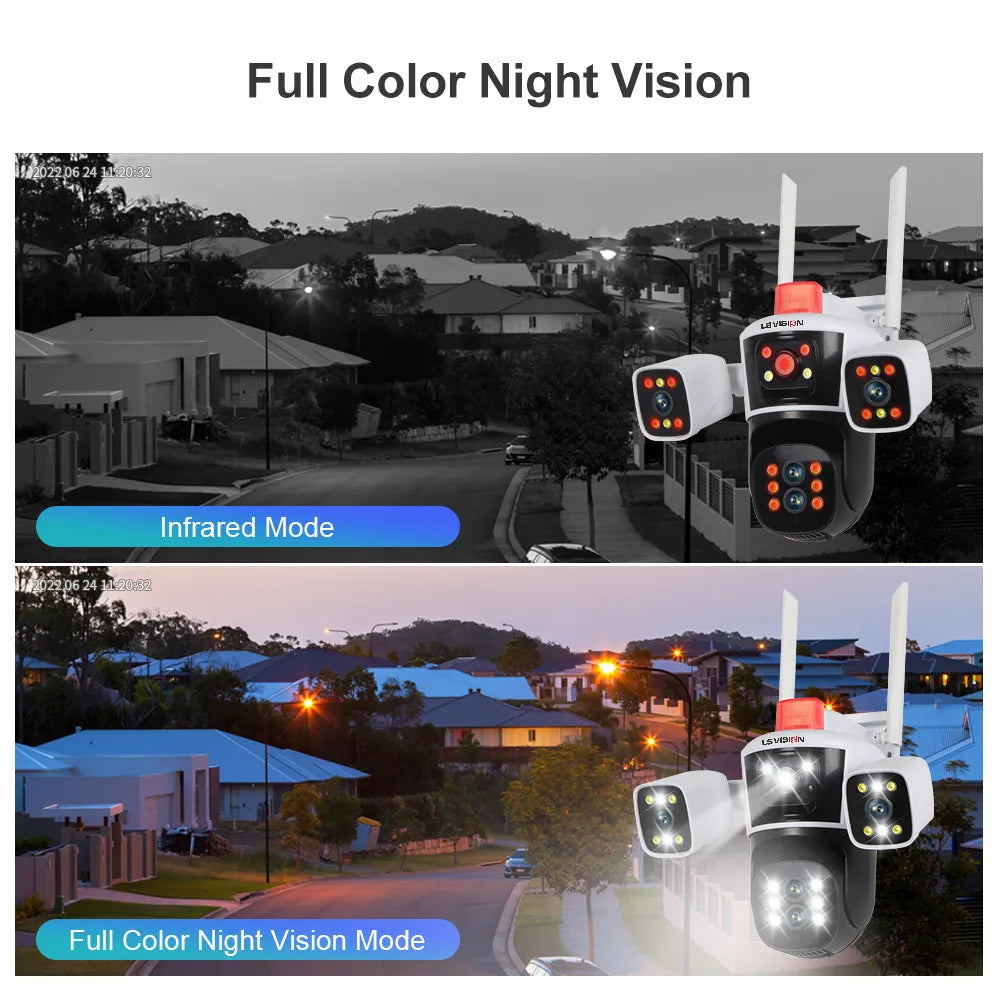 LS Vision 8K 16MP WiFi Camera – 4 Lens, 360° PTZ Outdoor Security