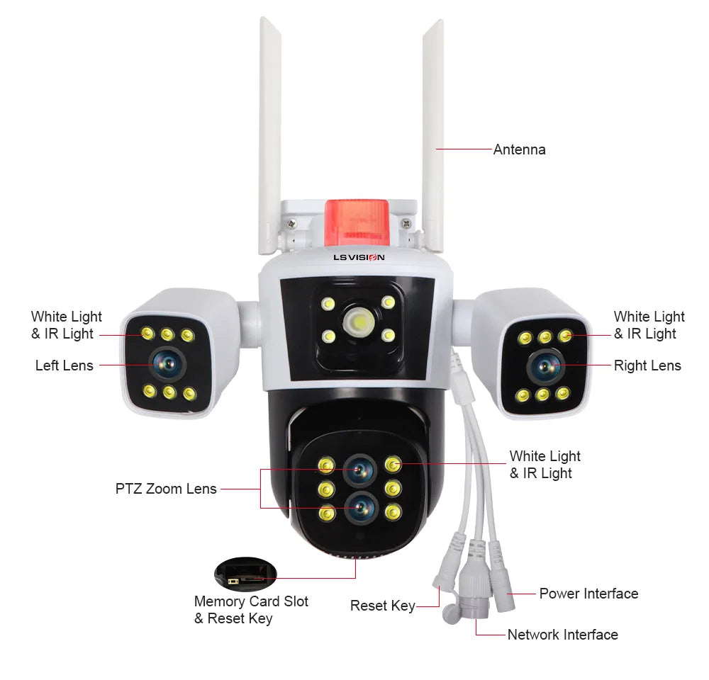 LS Vision 8K 16MP WiFi Camera – 4 Lens, 360° PTZ Outdoor Security