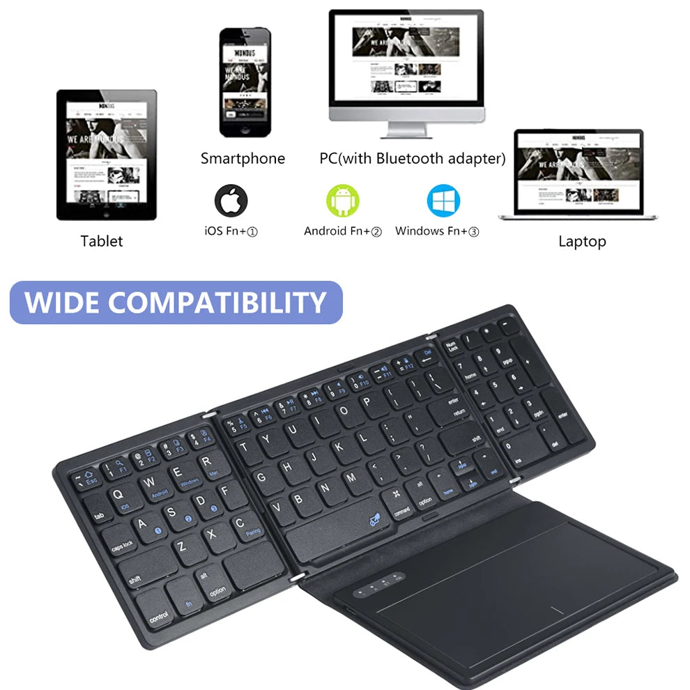 BOW Foldable Bluetooth Keyboard – Wireless Rechargeable with Touchpad