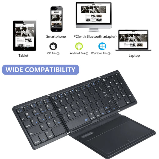 BOW Foldable Bluetooth Keyboard – Wireless Rechargeable with Touchpad