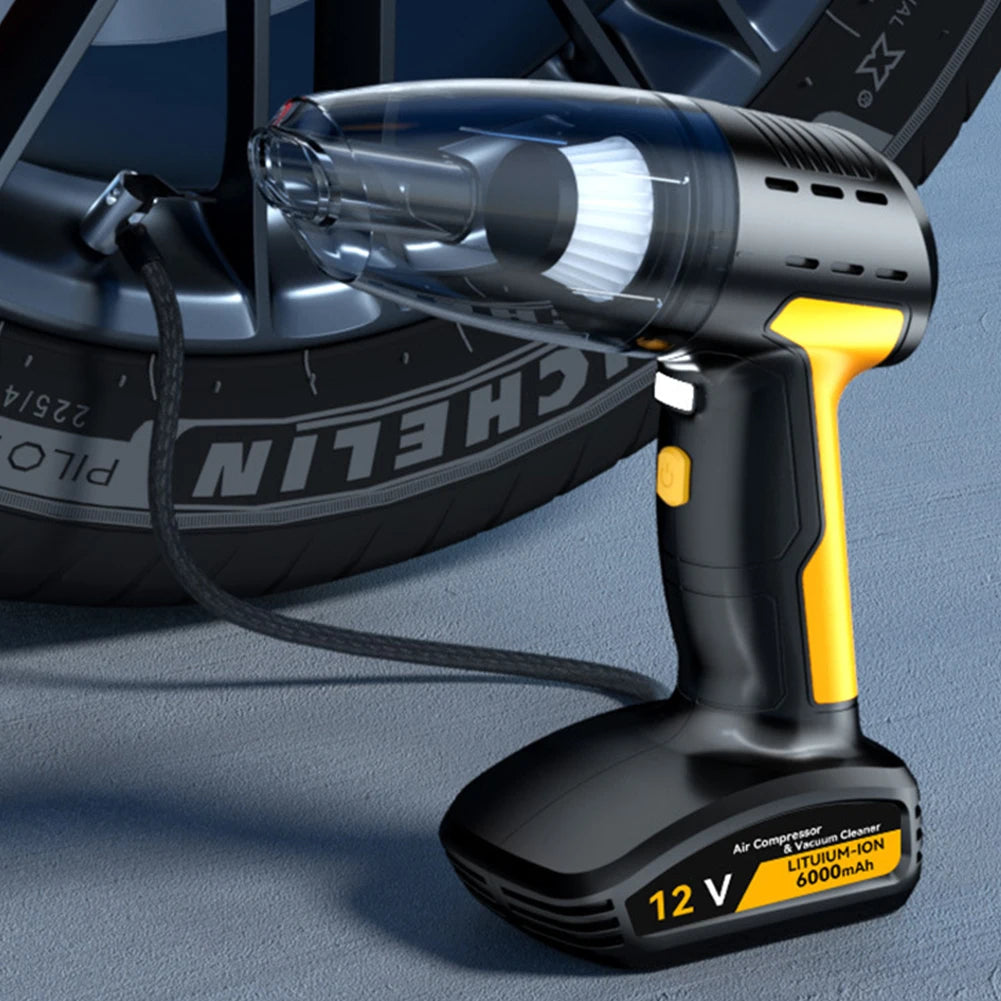 4-in-1 Car Vacuum & Tire Inflator – Cordless, LED, Strong Suction