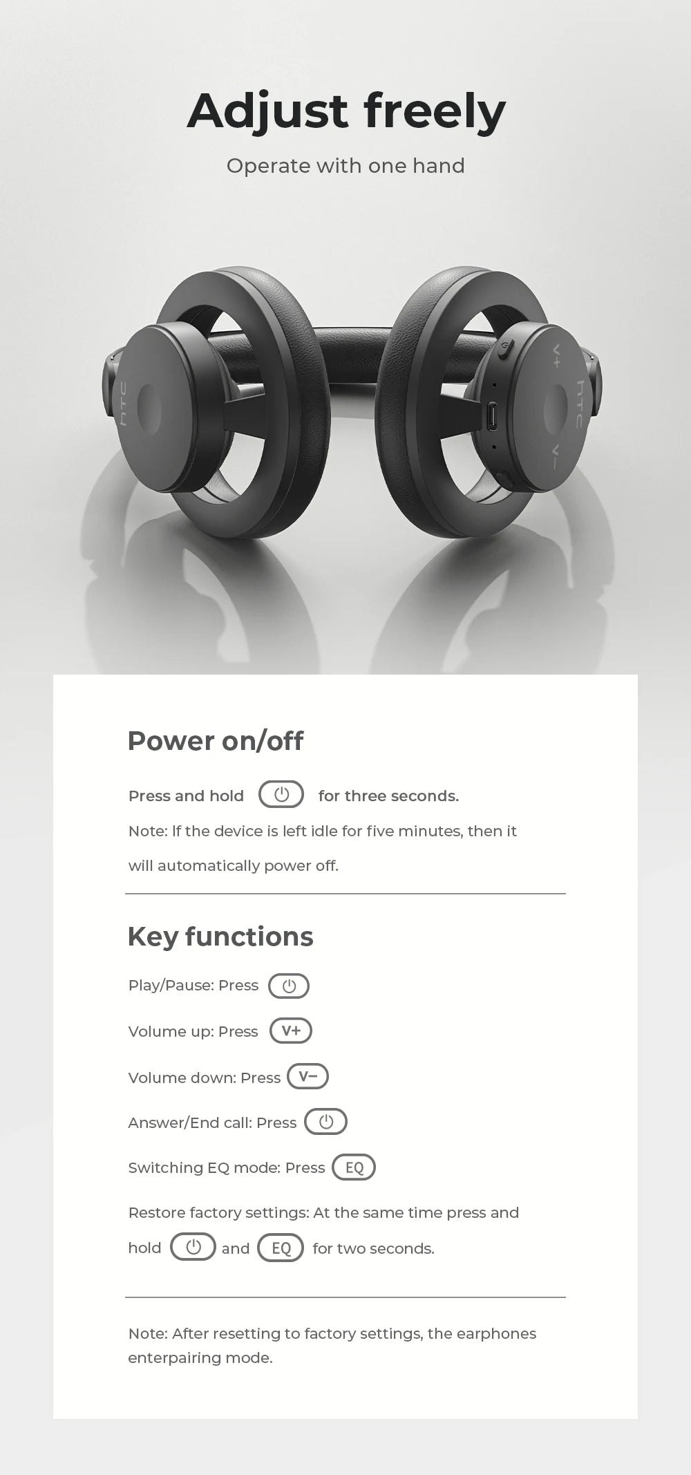 HTC HP06 Bluetooth 6.0 Wireless Open-Ear Headphones – Foldable & Lightweight