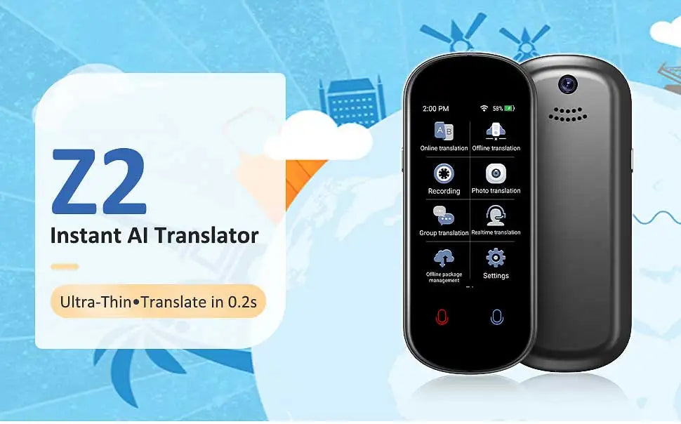 Z2 Instant AI Voice Translator – 3.1'' Touchscreen, Real-Time with Recording