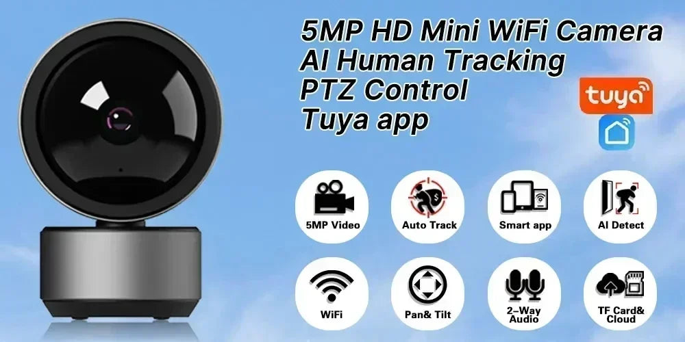 Tuya 5MP WiFi Camera – HD Night Vision, Auto Tracking & 2-Way Audio