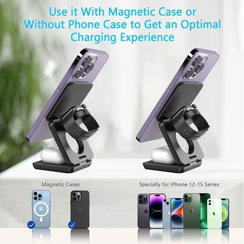 3-in-1 Foldable Magnetic Wireless Charger – iPhone, iWatch & AirPods