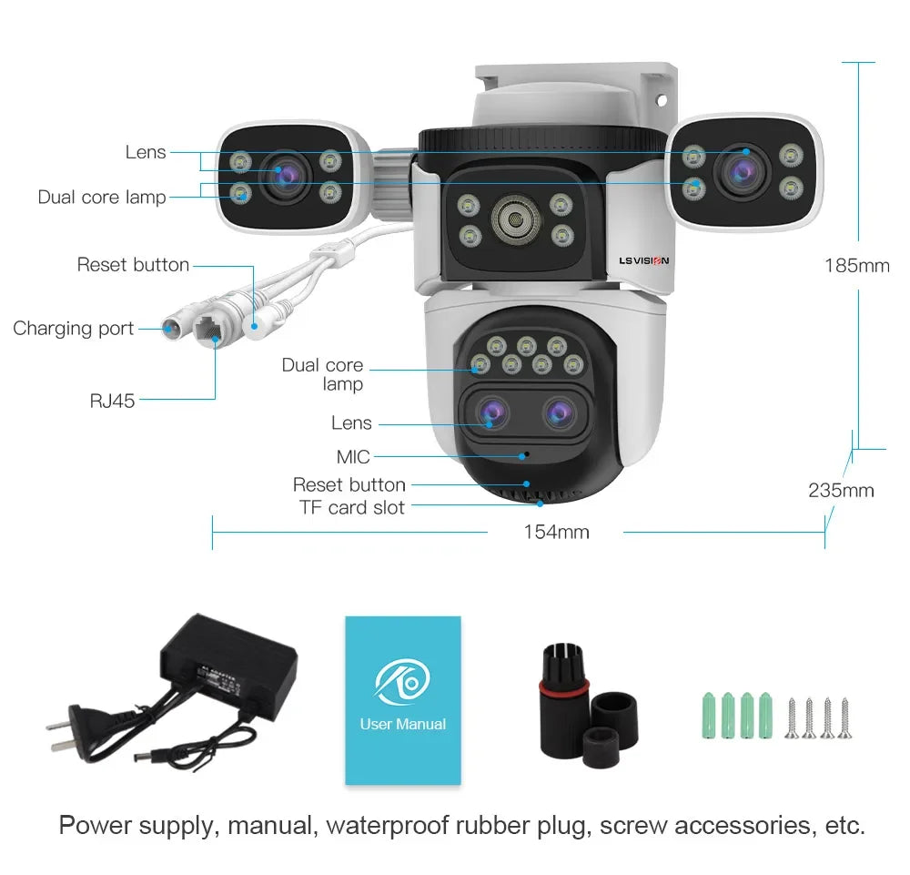 LS Vision 20MP Outdoor WiFi Camera – 4 Lens, 10X Zoom, Auto Tracking