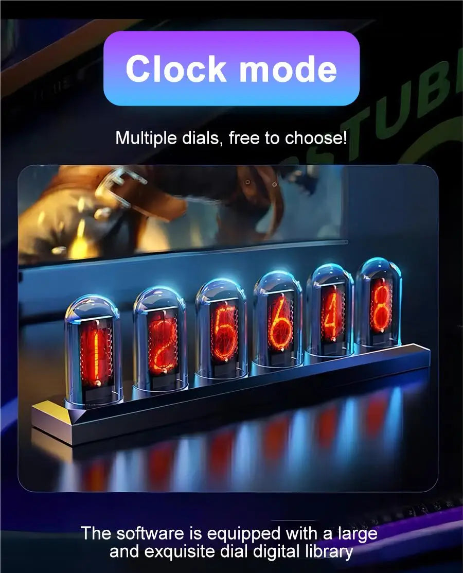 RGB Nixie Tube Clock – LED Glow, IPS Screen, DIY Desktop Decor