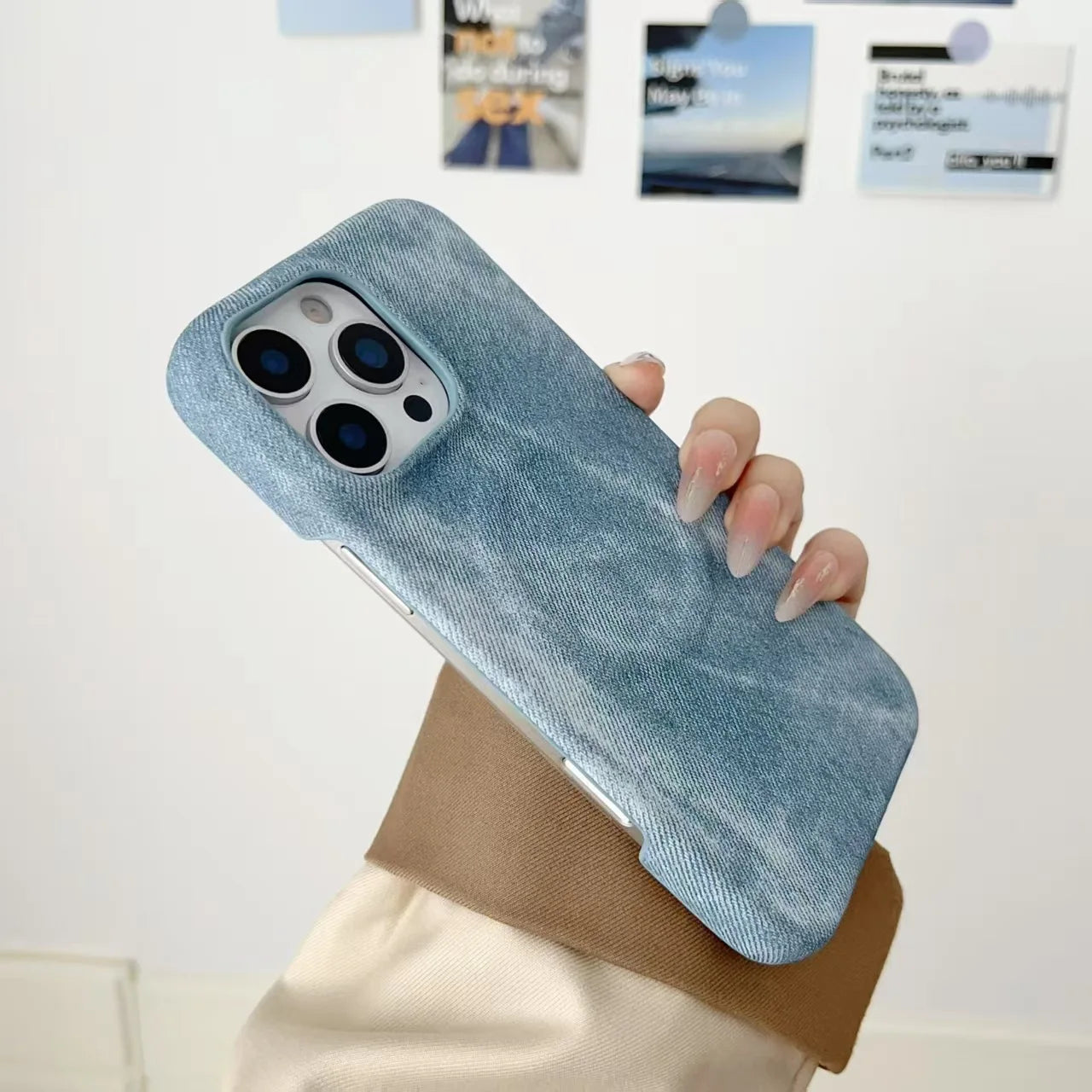 Ultra-Thin Denim Magnetic Phone Case – Fits iPhone 12–16 Pro/Plus/Max