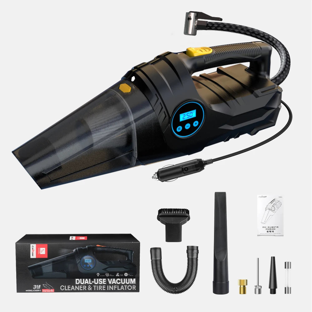 Car Tire Inflator & Vacuum Cleaner – Dual-Use 12V Portable Air Pump