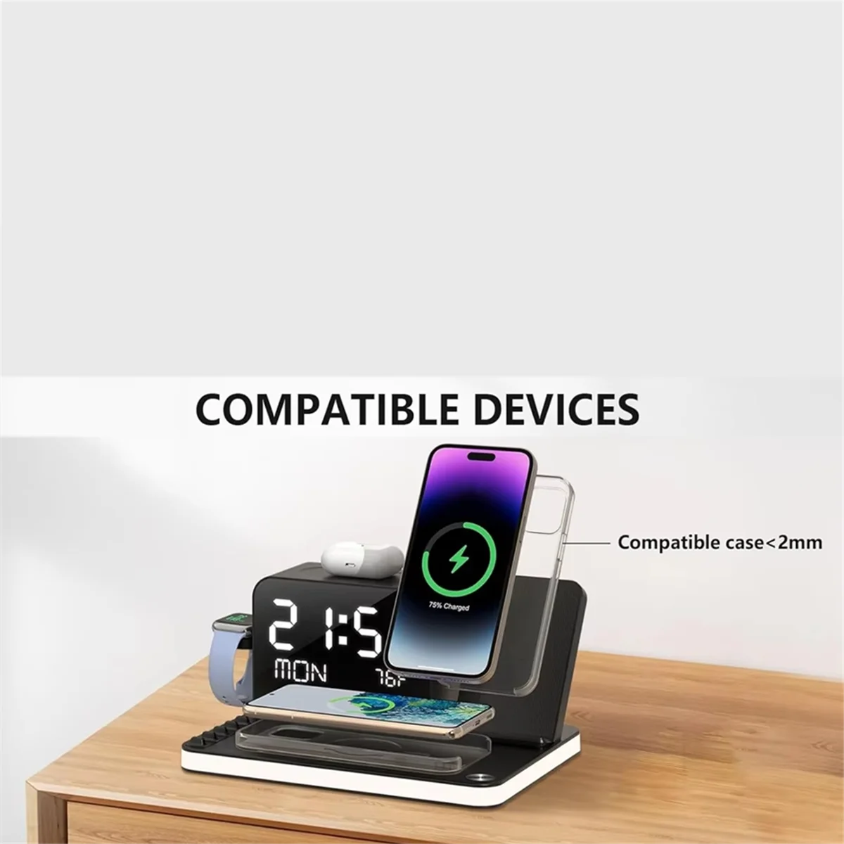 SEMOIC 7-in-1 Wireless Charging Station – Fast Charger with Clock & Night Light