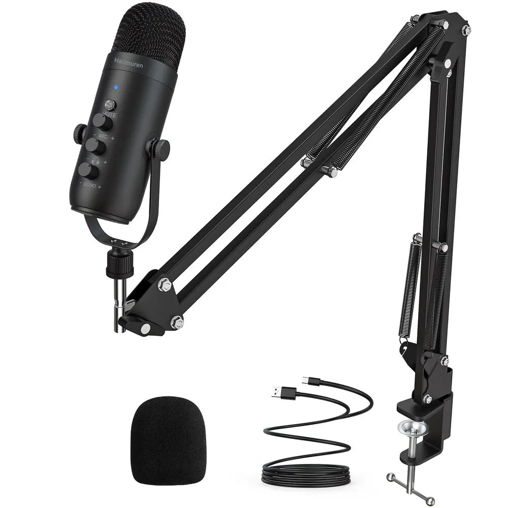 Haomuren USB Streaming Microphone Kit – Cardioid Condenser with Boom Arm
