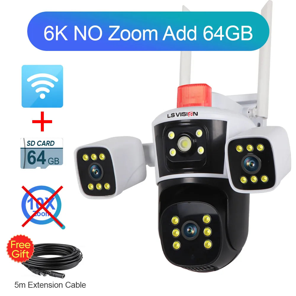 LS Vision 8K 16MP WiFi Camera – 4 Lens, 360° PTZ Outdoor Security