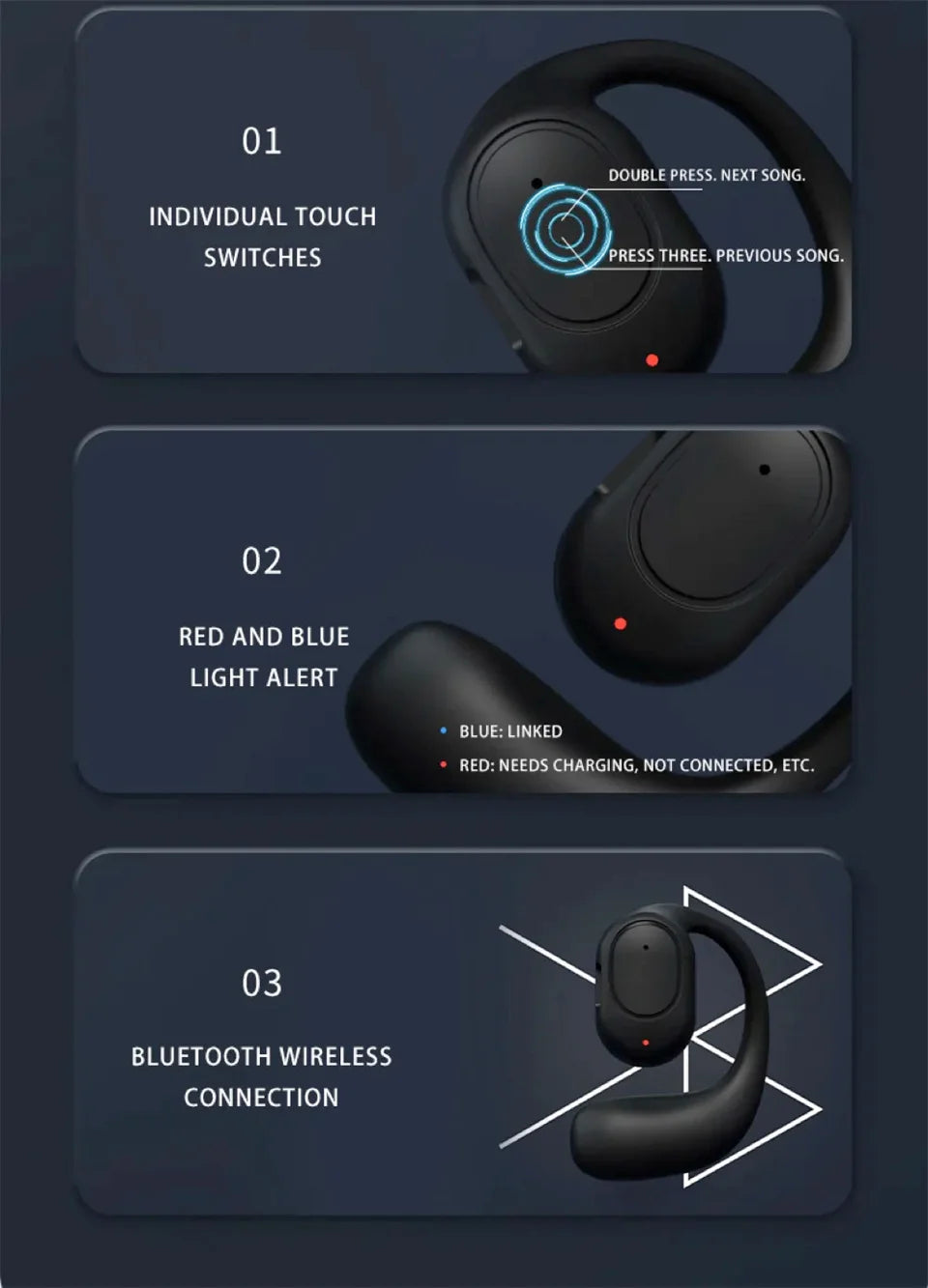 Wireless Bone Conduction Headphones – Bluetooth, Mic, Noise Cancelling