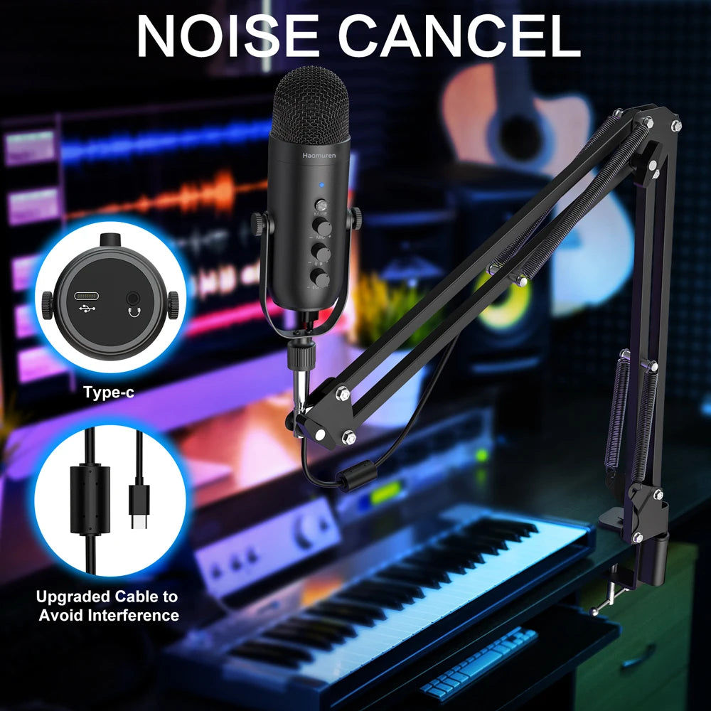 Haomuren USB Streaming Microphone Kit – Cardioid Condenser with Boom Arm