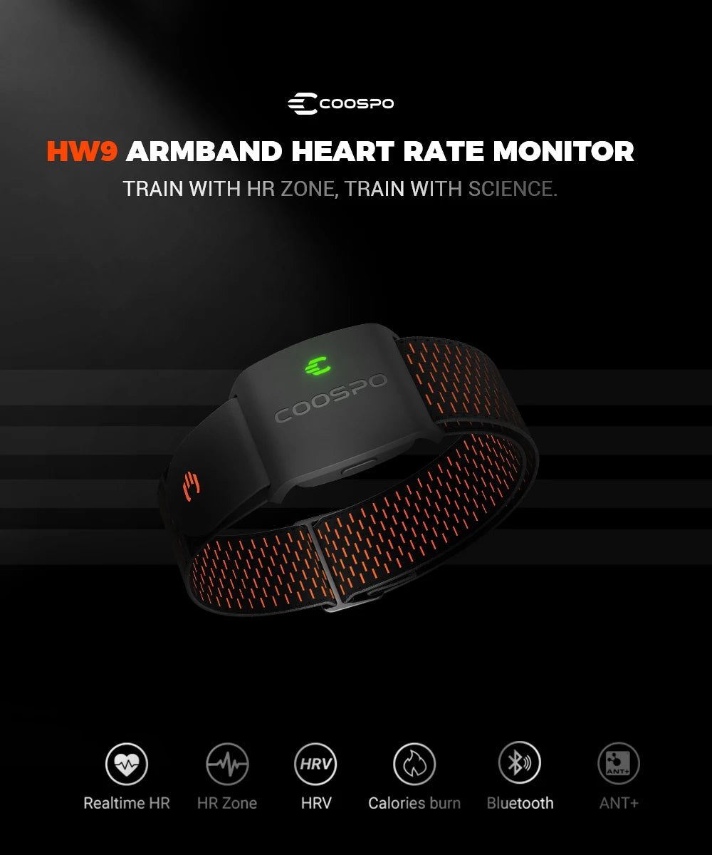 COOSPO HW9 Armband Heart Rate Monitor – BLE5.0 & ANT+ for Fitness & Cycling