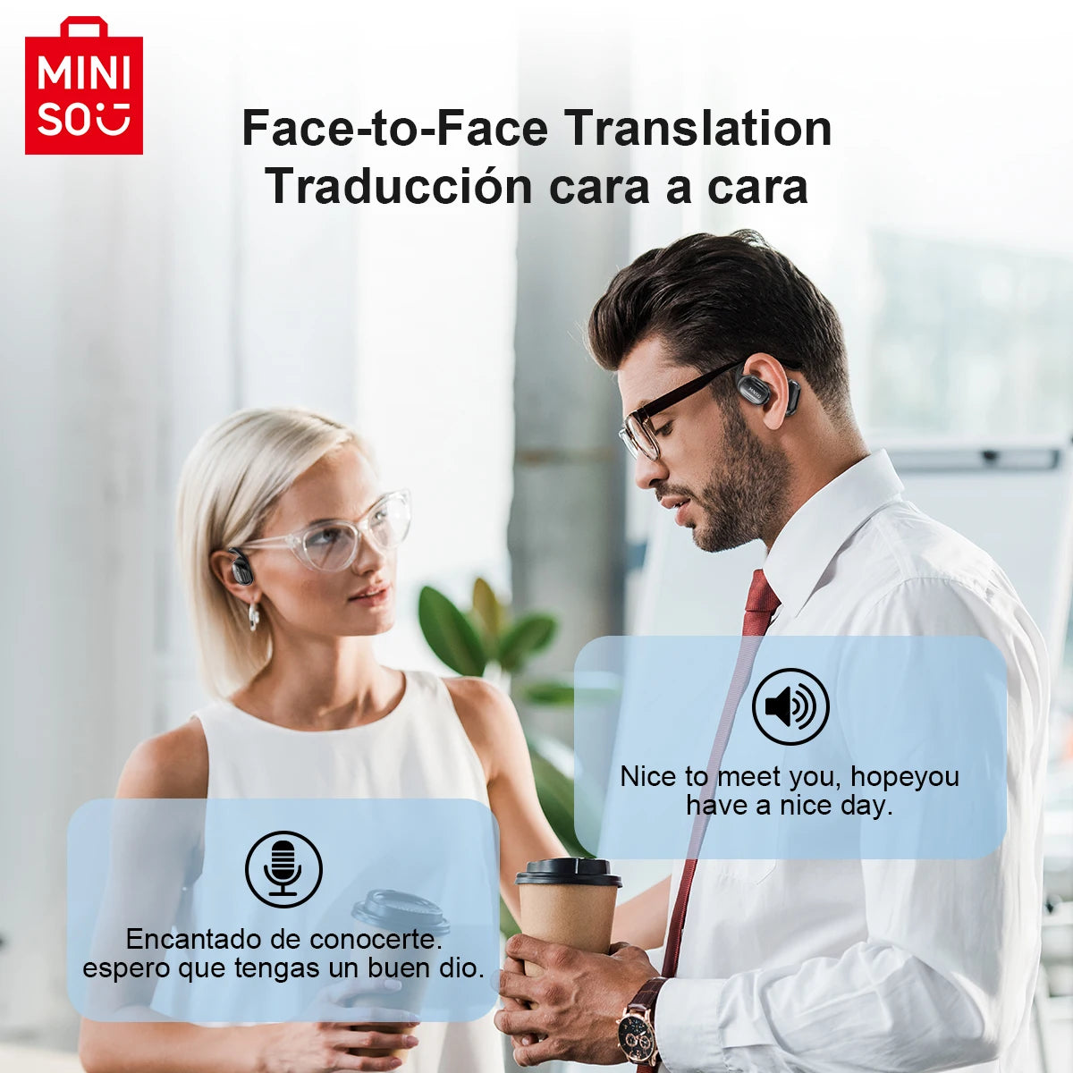 MINISO MS162 Translator Earphones – Face-to-Face Bluetooth Wireless Headset