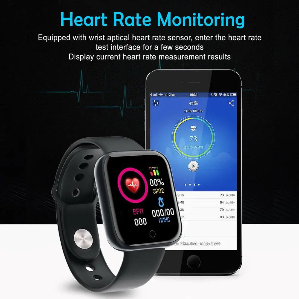 D20 Y68 Smartwatch – Fitness Tracker, Sports, IP67 Waterproof, Android Compatible