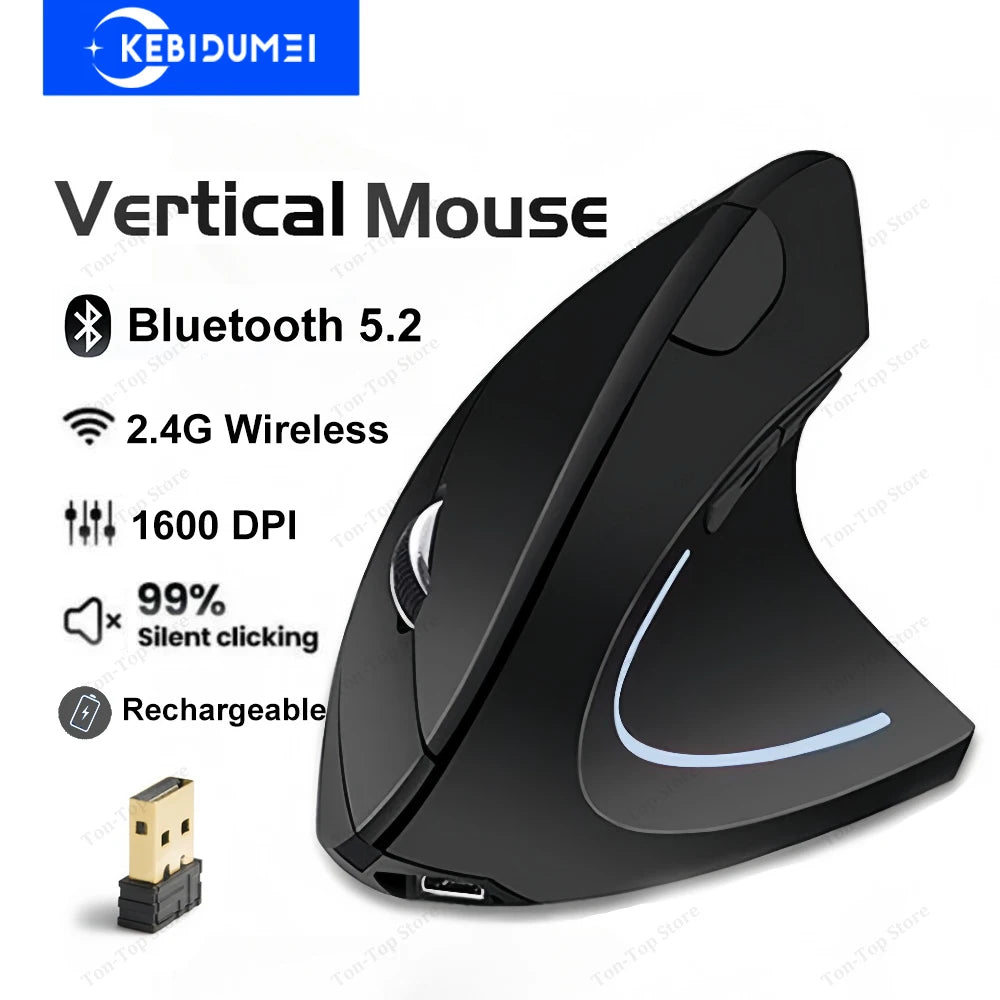 Vertical Ergonomic Mouse – Dual Mode 2.4G & Bluetooth, RGB, Silent 1600DPI