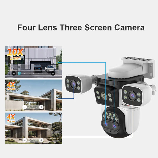 LS Vision 20MP Outdoor WiFi Camera – 4 Lens, 10X Zoom, Auto Tracking