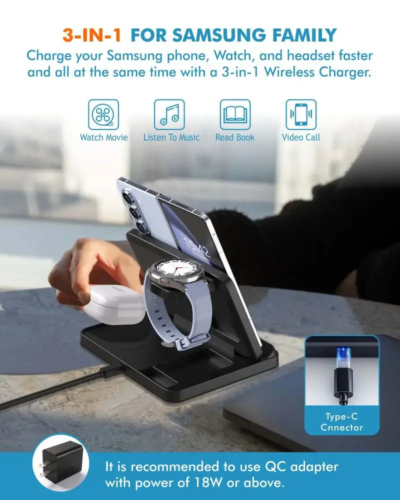 3-in-1 Wireless Charger Stand – Fast Charging Dock for Samsung Galaxy Devices
