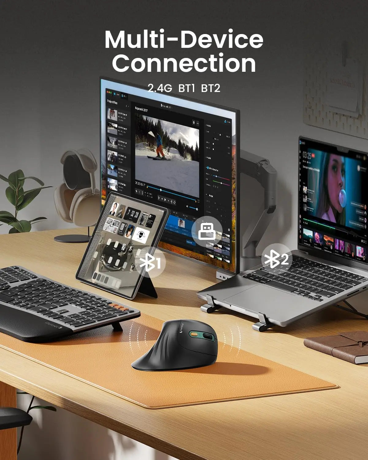 ProtoArc EM11 Vertical Mouse – Ergonomic, Rechargeable, BT & 2.4GHz