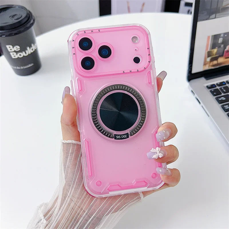 Strong Magnetic 360° Stand iPhone Case – Clear Shockproof Armor (11–17)