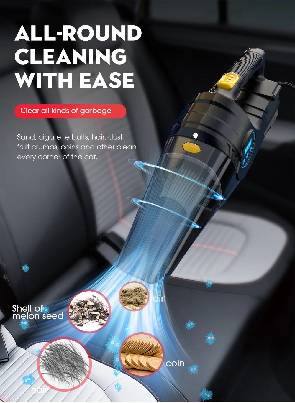 Car Tire Inflator & Vacuum Cleaner – Dual-Use 12V Portable Air Pump